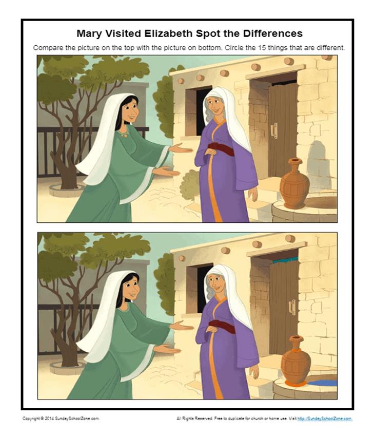 Opis: Mary Visited Elizabeth - Printable Spot the Differences Activity